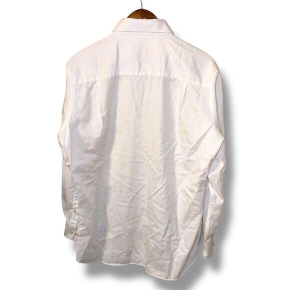 David Donahue White Trim Fit Pinpoint Oxford Dress Shirt 17.5 34/35 - Picture 7 of 7